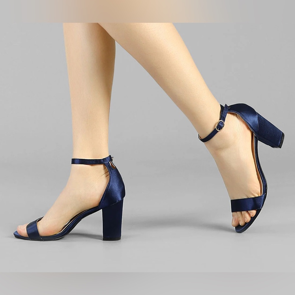Allegra K Women's blue Ankle Strap Block Heels - Picture 2 of 3
